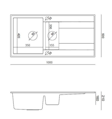 EVAN 156 GraniteQ zlewozmywak z syfonem Push To Open 1,5-komorowy z/o (1000x500x210; kom. 420x480) snow white / elementy złote
