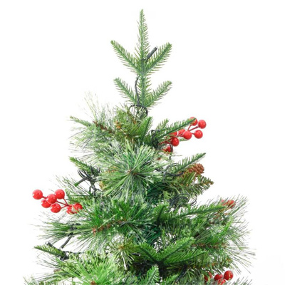 vidaXL Sztuczna choinka z lampkami i szyszkami, zielona 195 cm, PVC/PE