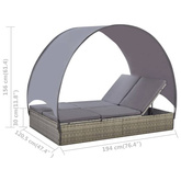 vidaXL Podwójny leżak z baldachimem, polirattan, szary