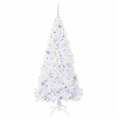 Sztuczna choinka z 300 diodami LED Biały 180 cm PVC i stal