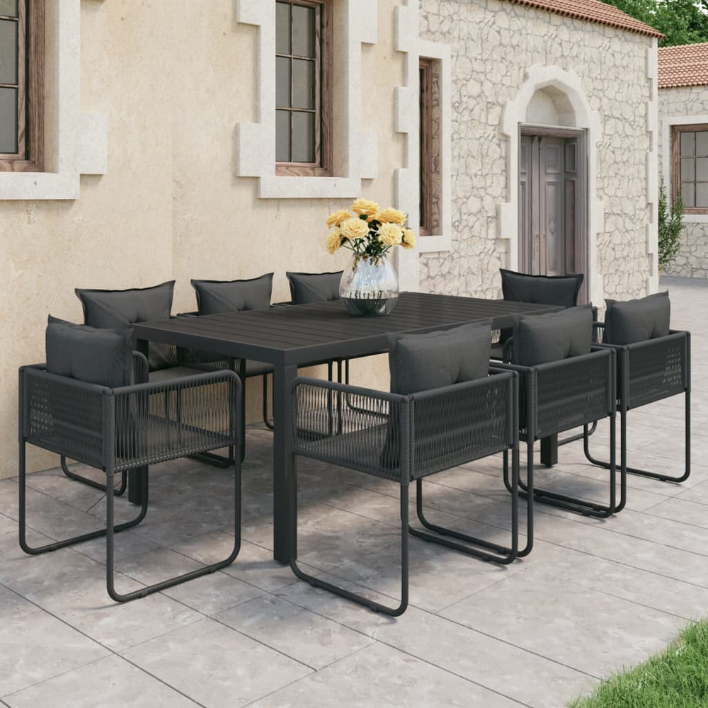 9-częściowy zestaw mebli ogrodowych rattan PVC, czarny