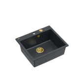 MORGAN 110 GraniteQ zlewozmywak black diamond z syfonem Push To Open kol. złoty 1-komorowy b/o + zaczepy 4 szt