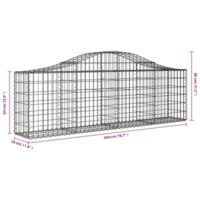 Kosze gabionowe, 2 szt, 200x30x60/80 cm, galwanizowane żelazo