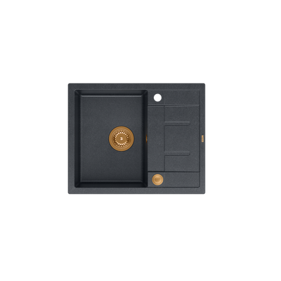 MORGAN 116 GraniteQ zlewozmywak black diamond z syfonem Push To Open kol. miedziany 1-komorowy z/o + zaczepy 4 szt
