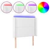 vidaXL Zagłówek do łóżka z LED, biały, 93x16x118/128cm, sztuczna skóra