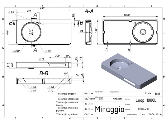 Umywalka LOOP 1000 L MIRASOFT