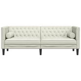 Sofa Chesterfield z wałkami, trzyosobowa, kremowa, aksamit