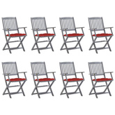 vidaXL Składane krzesła ogrodowe z poduszkami, 8 szt., drewno akacjowe