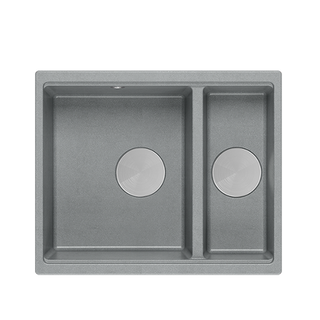 QUADRON | LOGAN 150 | granitowy zlewozmywak kuchenny SZARY + STAL | wymiary: 56 x 46 x 22 cm | 1,5-komorowy podwieszany | podbudowa szafki od: 60 cm
