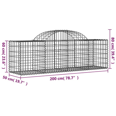 Kosze gabionowe, 3 szt, 200x50x60/80 cm, galwanizowane żelazo