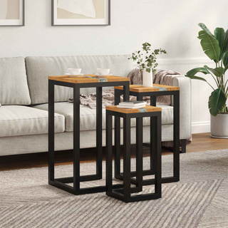 Stolik Nesting 3 szt. brązowy Lite drewno teakowe