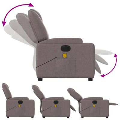 vidaXL Rozkładany fotel masujący, elektryczny, kolor taupe, tkanina model standard