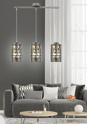 Lampa wisząca chromowa szklany klosz 3D 3x40W Nocturno Candellux 33-57709