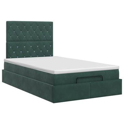 Łóżko ottoman z materacem Ciemnozielony 120 x 190 cm Welur