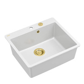 QUADRON | MORGAN 110 FM PRODUKT NA ZAMÓWIENIE | granitowy zlewozmywak kuchenny BIAŁY + ZŁOTO PVD | wymiary: 56,5 x 49,5 x 21,6 cm | 1-komorowy na równi w blatem | podbudowa szafki od: 60 cm