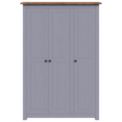 vidaXL Szafa trzydrzwiowa, szara, 118x50x171,5 cm, sosna, seria Panama