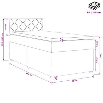 Łóżko kontynentalne z materacem Czarny 80 x 200 cm tkanina