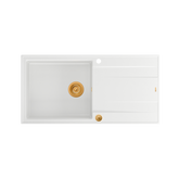 EVAN 146 XL GraniteQ zlewozmywak z syfonem Push 2 Open1-komorowy z/o (1000x500x210; kom. 420x480) snow white / elementy miedziane