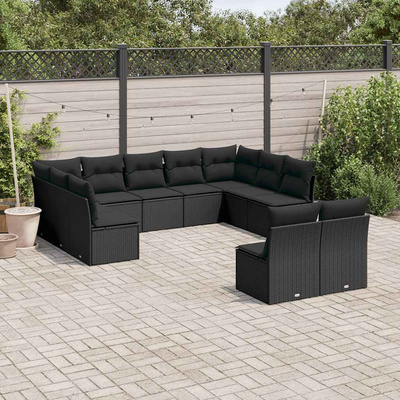 11-cz. zestaw wypoczynkowy do ogrodu, poduszki czarny rattan PE