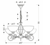 Lampa wisząca Horizon pięcioramienna z białymi kloszami patynowa szklana