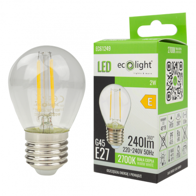 Żarówka golf ball filament g45 2W E27 2700K 240lm ECO LIGHT
