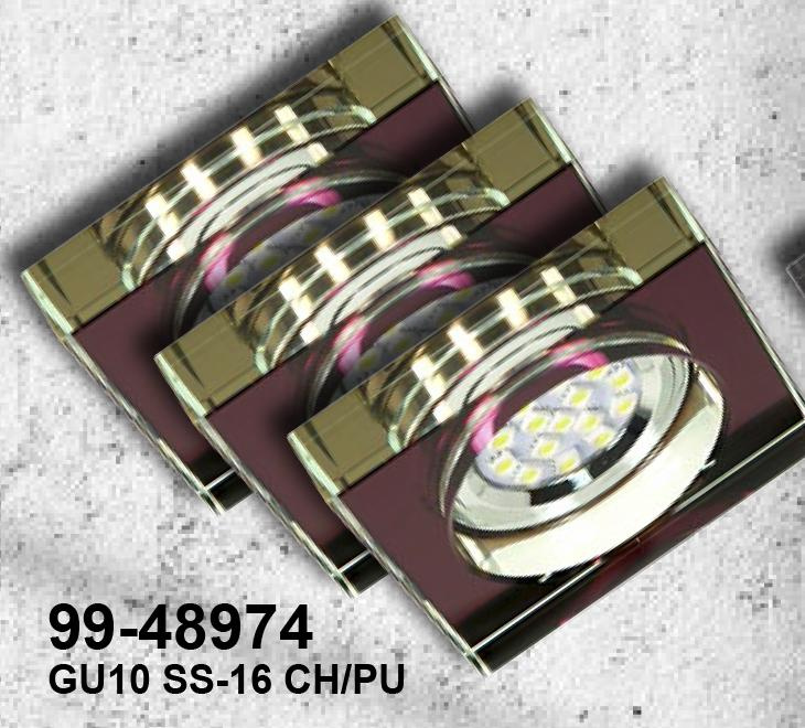 Zestaw Trzech Opraw Candellux Ss-16 Gu10 Led Z Żarówką Led Chrom Szkło Fioletowe