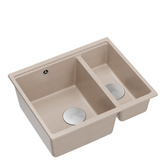 Zlewozmywak granitowy LOGAN 150 – półtorakomorowy, podwieszany, pearl beige/elementy stalowe, Quadron
