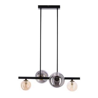 Lampa wisząca Kama 4x28W G9 czarna i złota, klosze grafitowe i bursztynowe, styl nowoczesny, elegancka oprawa sufitowa