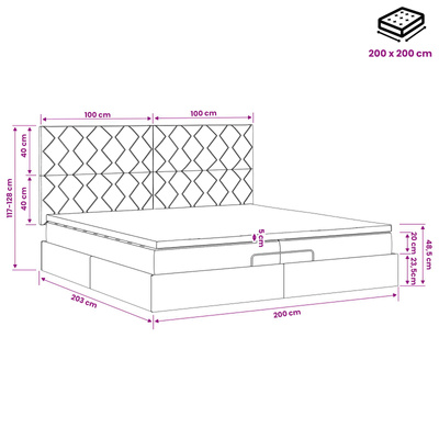 Łóżko z pojemnikiem i materacem LED granatowy 200 x 200 cm