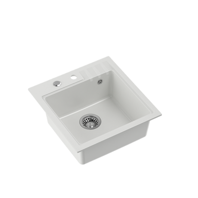 PETER 110 GraniteQ zlewozmywak granitowy snow white 1-komorowy z/o (50x52x20) z syfonem i zaślepką