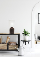 Lampka nocna Iner brązowa ceramiczna z abażurem klasyczna