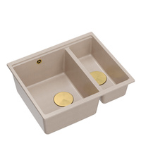 Zlewozmywak granitowy LOGAN 150 – półtorakomorowy, podwieszany, pearl beige/elementy złote, Quadron