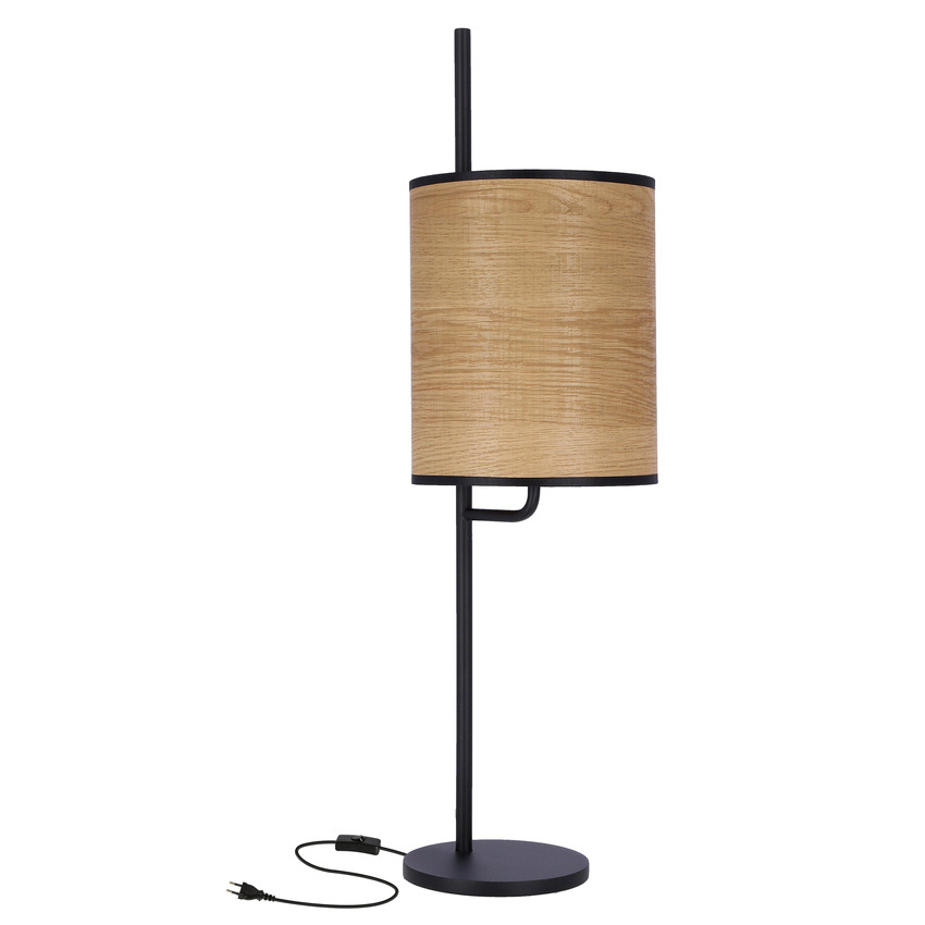 Lampka nocna Zeta czarna z abażurem orzechowym metalowa