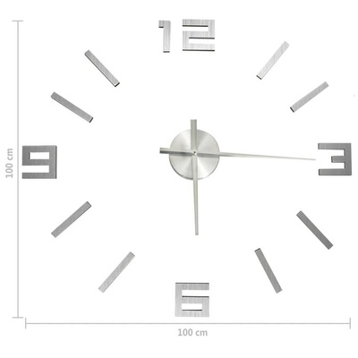 Zegar ścienny 3D, nowoczesny design, srebrny, 100 cm, XXL vidaXL