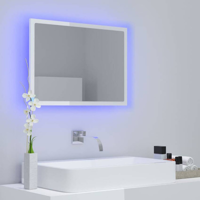 vidaXL Lustro łazienkowe LED, wysoki połysk, białe, 60x8,5x37cm, akryl