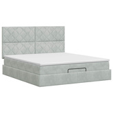 Łóżko ottoman z materacem jasnoszary 140 x 190 cm Welur