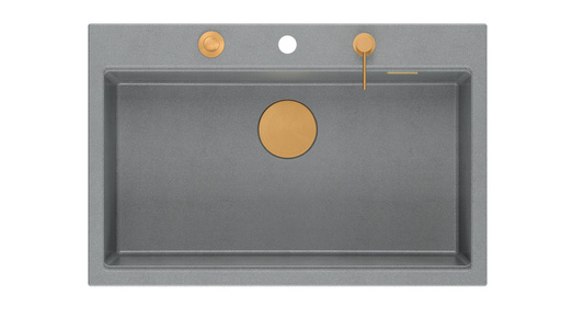 Zlewozmywak granitowy MARC 1-komorowy 76x50 cm szary/silver stone + Nano MIEDŹ PVD