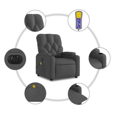 vidaXL Rozkładany fotel masujący, elektryczny, ciemnoszary, tkanina