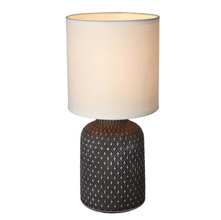 Lampka nocna Iner brązowa ceramiczna z abażurem klasyczna