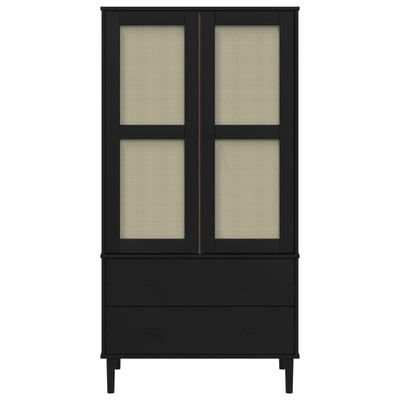 Szafa SENJA, imitacja rattanu, czarna, 90x55x175 cm, sosnowa