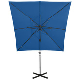 vidaXL Parasol wiszący z lampkami LED i słupkiem, lazurowy, 250 cm