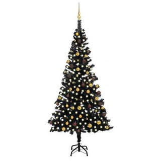 vidaXL Sztuczna choinka z lampkami i bombkami, czarna, 240 cm, PVC model standard