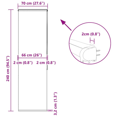 Roleta prysznicowa z kasetą 70x240 cm Szerokość tkaniny 66 cm
