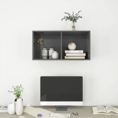 vidaXL Wisząca szafka pod TV, wysoki połysk, szara, 37x37x72 cm