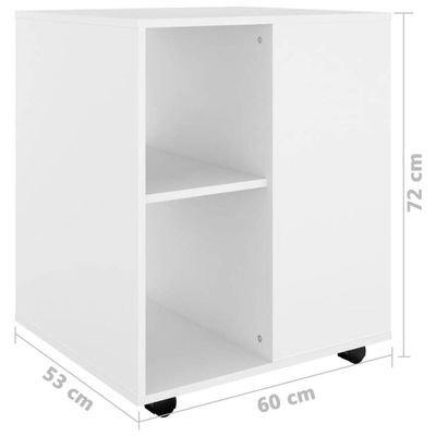 vidaXL Szafka na kółkach, biała, 60x53x72 cm, materiał drewnopochodny