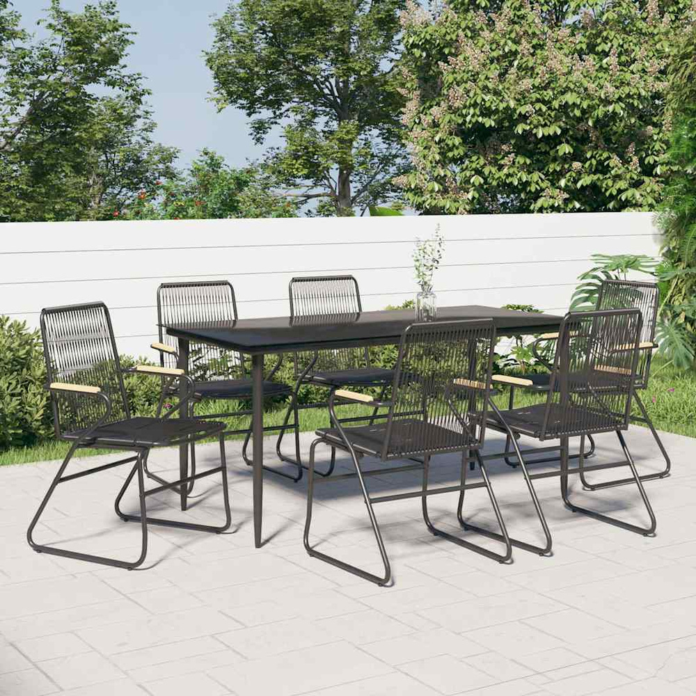 7-częściowy zestaw mebli ogrodowych, czarny, rattan PVC
