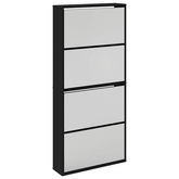 Szafka na buty z lustrem, 4 poziomy, czarna, 63x17x134 cm