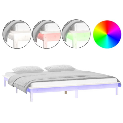 vidaXL Rama łóżka z LED, biała, 160x200 cm, lite drewno