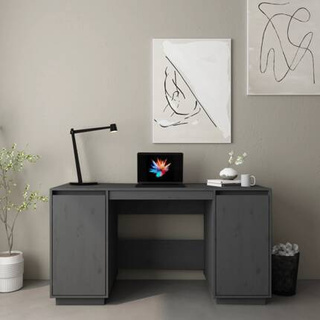vidaXL Biurko, szare, 140x50x75 cm, lite drewno sosnowe