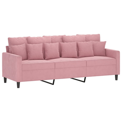 3-osobowa sofa z podnóżkiem, różowa, 180 cm, aksamitem